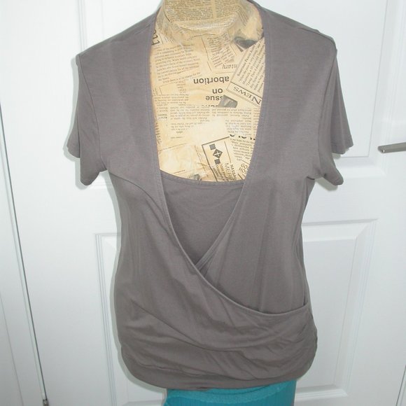 Taupe Cross Over Tee Shirt - Picture 4 of 6